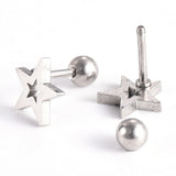 304 Stainless Steel Ear Plugs Ear Studs Star Silver 8.5x8.5x2mm  1mm Z348