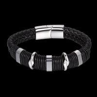 Stainless Steel Leather Bracelet 8 Inches 14MM Slide L364