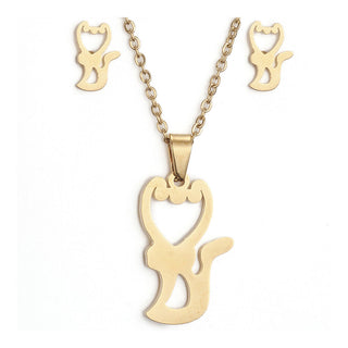 Stainless Steel Set Pendant Necklace Stud Earrings Lobster Fox Gold 17" A428