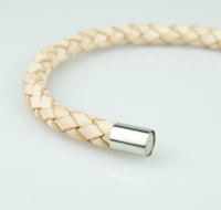 Unisex Men's Genuine Leather Stainless Steel Magnetic Gold clasp Bracelet Beige