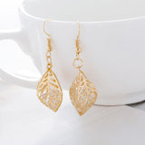 Dangle Earrings Glass Beads Leaf Clear Gold Fish Hook 46x14mm P137