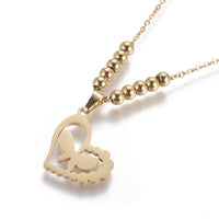 Stainless Steel Set Earrings Pendant Necklace Heart Butterfly Gold 17.7' P858