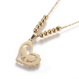 Stainless Steel Set Earrings Pendant Necklace Heart Butterfly Gold 17.7' P858