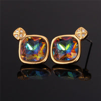 Gold Plated  Earrings Crystal Rhinestone Fany Stone Square Drop green L144