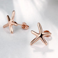 Rose Gold Plated Earrings Star Fish Stud AAA Zirconia  Push Back Clasp L455