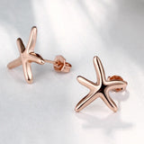 Rose Gold Plated Earrings Star Fish Stud AAA Zirconia  Push Back Clasp L455