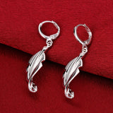 Sterling Silver Plated Earrings Drop Dangle Leverback Feather .56" L377