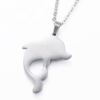 304 Stainless Steel Pendant Necklace Enamel Dolphin Silver Color 18"  A256