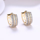 Yellow Gold Plated Earrings  Hoop Huggies AAA Zirconia  Latch Back Clasp L574