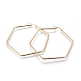 304 Stainless Steel Hoop Earrings Hexagon Gold 3" Pin 1mm P610