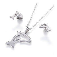 Stainless Steel Set Pendant Necklace Stud Earrings Dolphin 17.7" Pin 0.8mm P467