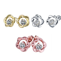 Rose Gold Platinum Plated Earrings Stud AAA Zirconia Push Back Rose .44" L283