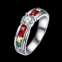 Stainless Steel Bridal Engagement Wedding Ring AAA Zirconia Gay Pride B464