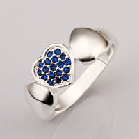 Sterling Silver Plated Blue Zirconia Heart Band Ring Size 8 B76