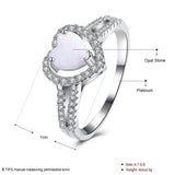 Platinum Plated Ring Womens Halo Heart AAA Zirconia Opal Stone White B521