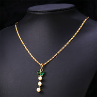 Gold Plated  Necklace Pendant Pearl Indian Cubic Zirconia Long Green L91