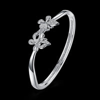 Sterling Silver Plated Bracelet Flower Bangle 4MM Clip L250