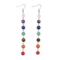 Chakra Mixed Gemstone Dangle Earrings Stainless Steel 117mm  96x8.5mm 0.7mm Z297