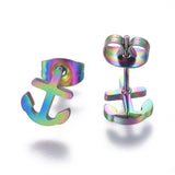 Stainless Steel Set Pendant Necklace Stud Earrings Back Anchor 16.6" P706