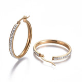 Stainless Steel Hoop Earrings Clay Rhinestone Ring Gold 36x34x3mm 0.6mm Z399