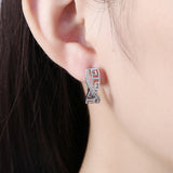 Platinum Plated Earrings Hoop Huggies AAA Zirconia Latch Back Clasp L546