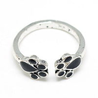 Enamel Alloy Cuff Ring Dog Footprint Antique Silver Size 4 Adjustable P423