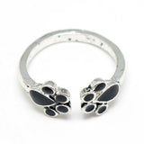 Enamel Alloy Cuff Ring Dog Footprint Antique Silver Size 4 Adjustable P423