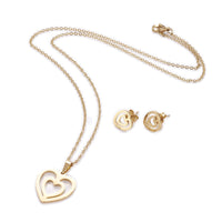 Stainless Steel Set Earring Pendant Necklace Heart Gold 18" P803