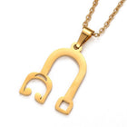 Stainless Steel Set Pendant Necklace Earrings Stethoscope 15.7" 0.7mm Z814