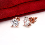 Rose Gold Plated  Earrings Stud AAA Zirconia Push Back 0.64" L180