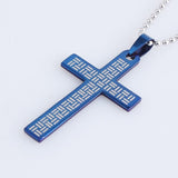 316L Stainless Steel Pendant .2X2.075 Inch Cross Silver Blue Necklace 22" B85