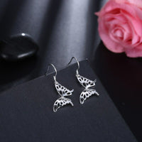 Sterling Silver Plated Dangle Earrings Two Butterfly Fish Hook 58x22mm P127