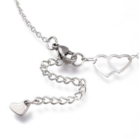 Stainless Steel Anklet Bracelet Double Heart Lobster Silver Adjustable 9" Z32