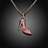 Rose Gold Plated Necklace Pendant Heels Zirconia 19 Inches 1MM Lobster B149