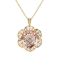 Yellow Rose Gold  Plated Necklace Pendant Flower Drop 19 Inches 1MM Lobster B236