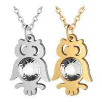 Stainless Steel Pendant Necklace Rhinestone Owl Silver 15.7" Silver Gold Z629