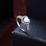 Platinum Plated Ring Womens Halo Heart AAA Zirconia Opal Stone White B521