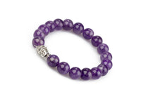 Purple Gemstone Stretch Bracelets, Buddhist Bracelets, with Tibetan Buddha Head