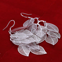 Sterling Silver Plated Chandelier Leaves Bali Hoop Pierced Earrings L155