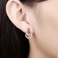 Rose Gold Plated Earrings Stud AAA Zirconia Push Back .48" L317