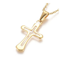 Stainless Steel Pendant Necklace Chain Lobster Religion Cross Gold 17.5" A223