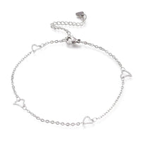 Stainless Steel Cable Anklet Bracelet Heart Lobster Silver Adjustable 9" Z33