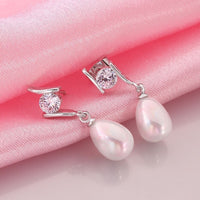 White Gold Pearl Stone Zirconia Star Fish Drop Stud Drop Earrings L148