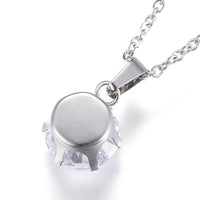 Stainless Steel Set Pendant Necklace Earrings Zirconia Flat Round 17.7"  P867