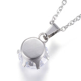 Stainless Steel Set Pendant Necklace Earrings Zirconia Flat Round 17.7"  P867