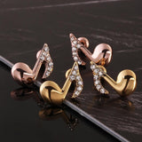 Rose Gold  Plated Earrings Stud AAA Zirconia Push Back Music Note .4" L318