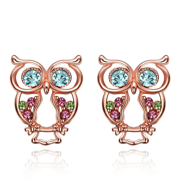 Rose Gold Plated Multicolor Earrings Stud Czech AAA Zirconia Push Back L186