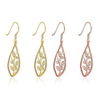 Gold/Rose Gold Plated Earrings Drop Dangle AAA Zirconia FishHook Leaf.4"L227