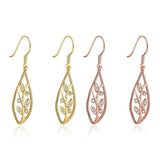 Gold/Rose Gold Plated Earrings Drop Dangle AAA Zirconia FishHook Leaf.4"L227