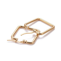 201 Stainless Steel Hoop Earrings Square Gold 25x22x2mm Pin 0.7x1mm  P540